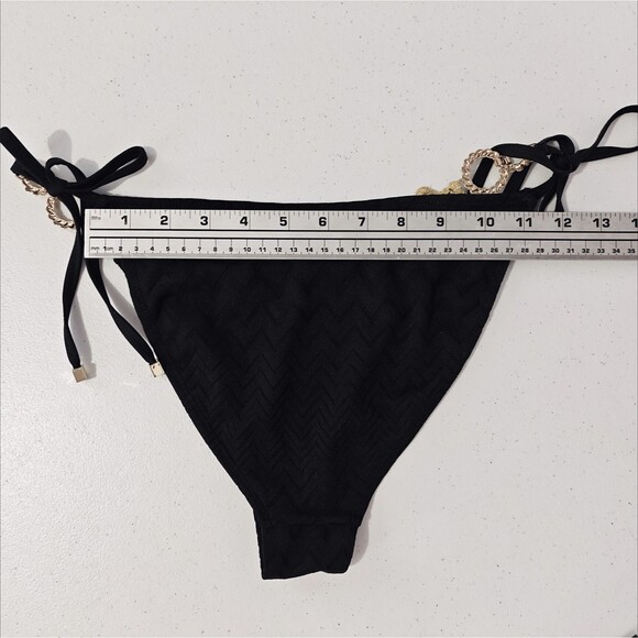 Y2K Bikini Swimsuit Crochet Pushup Bra 8 Top 6 String Small S Black Gold Mobwife - Picture 10 of 12